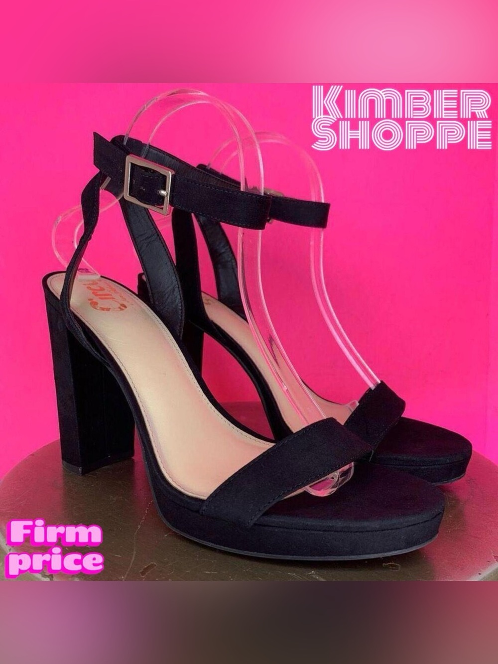 Circus Annette Black Faux Suede Ankle Strap Platform Sandal US 9 UK 6.5